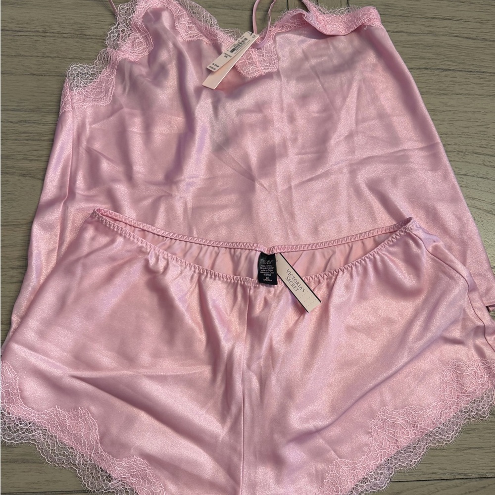 Victoria's Secret Pink Satin Lace Pajama Set